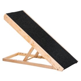 PawHut Foldable Pet Ramp with Non-slip Carpet Height Adjustable Pine Wood for Dogs Cats Black