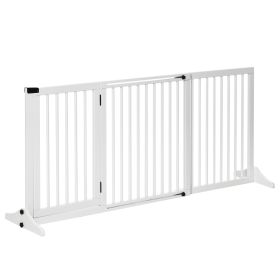 PawHut Freestanding Pet Gate Adjustable Wooden Dog Barrier 3 Panel Safety Fence w Lockable Door White 44.5-65.25x14.25x28