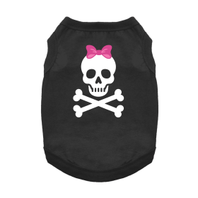 Pirate Skull with Pink Bow Dog Shirt (Color: Jet Black, size: 2X-Large)
