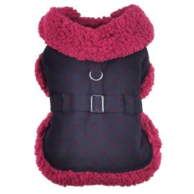 Sherpa-Lined Dog Harness Coat (Color: Black & Burgundy Dots, size: 2X-Large)