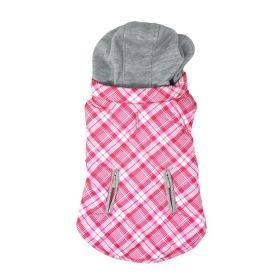 Weekender Dog Sweatshirt Hoodie (Color: Pink & White Plaid, size: large)